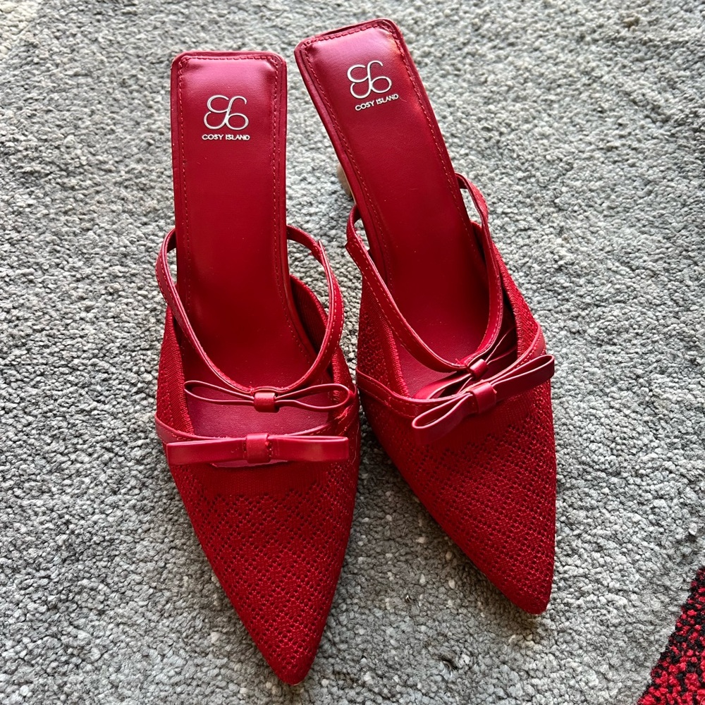 Cosy Island Red Bow Strap Coquette Cone Heels